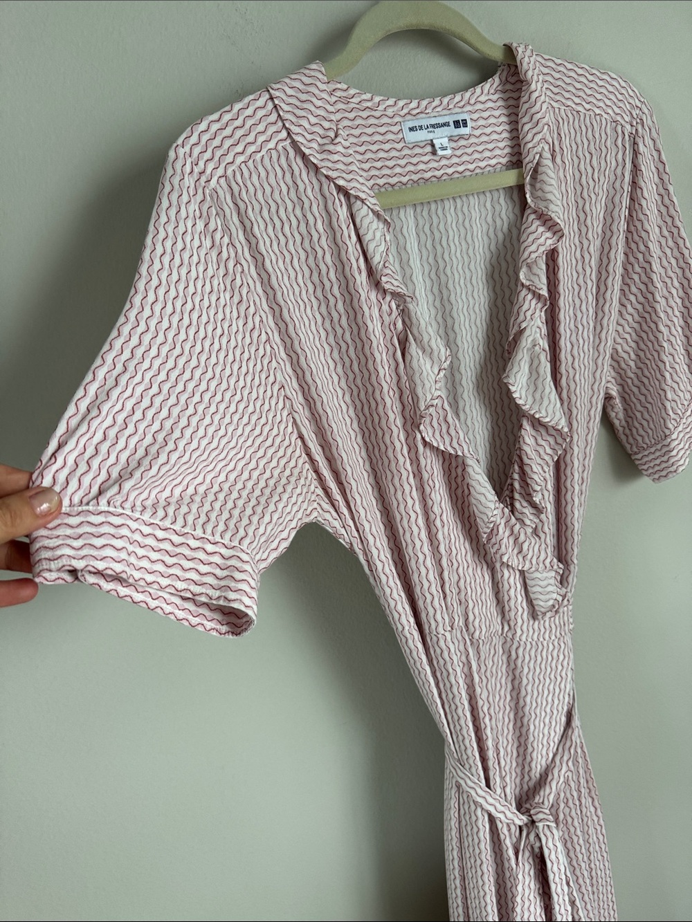 Ines de La Fressange x Uniqlo Pink Ruffle Wrap Midi Dress Rayon Size L - Picture 5 of 14
